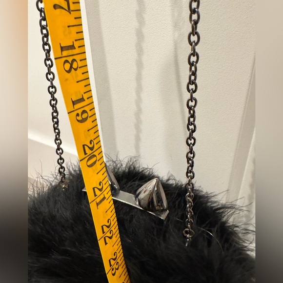 BCBGMaxAzria Black Furry Clutch with Cat Ear Rhinestone Details - Picture 7 of 8